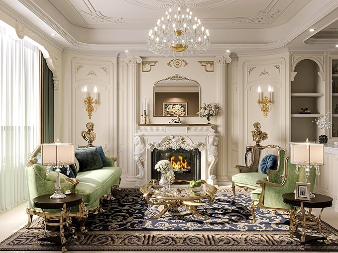 Arched Antique Gold Mirror, 36"x30" Gold Traditional Vintage Ornate Mirror, Wide Brass Vanity Mirrors for Over Sink/Bathroom/Fireplace/Entryway