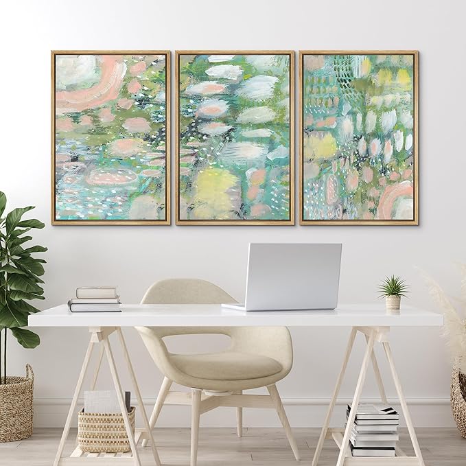 MUDECOR Framed Wall Art Print Set Vibrant Textured Abstract Multi-Colored Illustrations Modern Art Boho Decorative Colorful Chic for Living Room, Bedroom, Office - 16"x24"x3 Natural