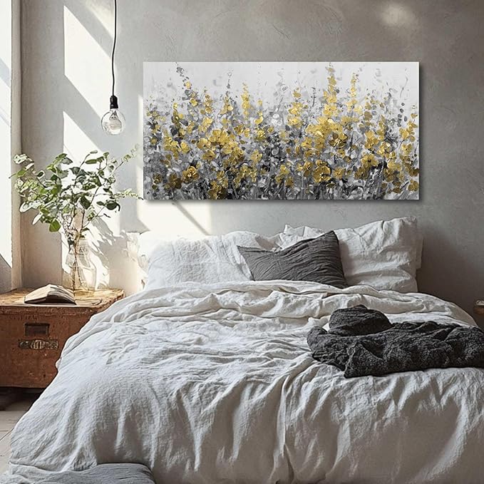 MLART99 Summer Flower Wall Art 24"x48" Prints Floral Canvas Art Gold Foil Nature Art Botanical Wall Decor Decoration Kitchen Pictures for Living Room Bedroom Kitchen