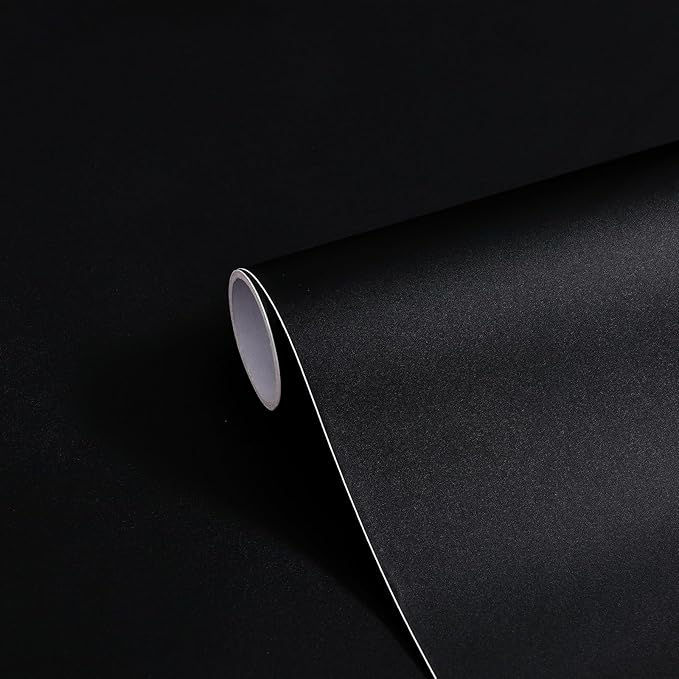Black Peel and Stick Bathroom Removable Wallpaper Thicken Vinyl Modern Matte Textured Solid Color Self-Adhesive Wallpaper Wrap Contact Paper for Bedroom Kitchen Cabinet (24"x393" Black)