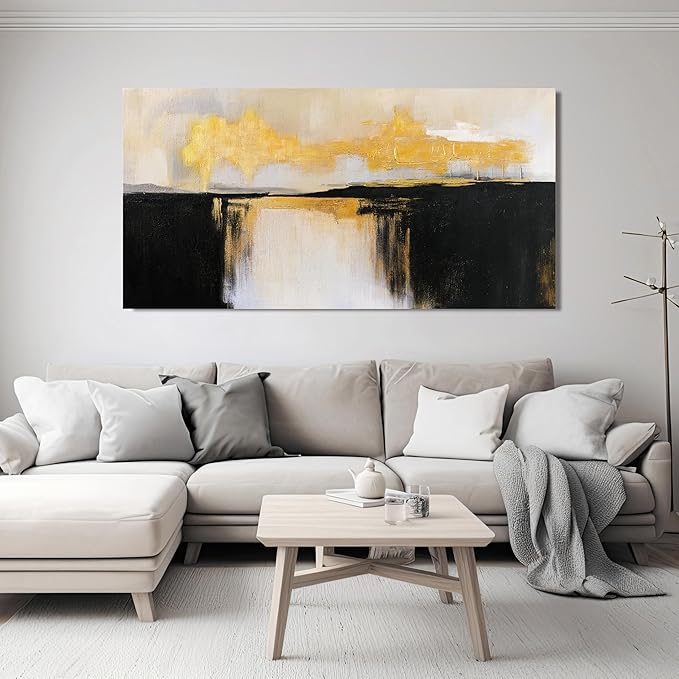 Canvas Wall Art Decor Black and White Wall Art Pictures For Living Room Black and Gold Wall Art Decor Abstract Art Work Modern Abstract Wall Art Prints for Bedroom Office Kitchen Wall Decor 24" x 48"