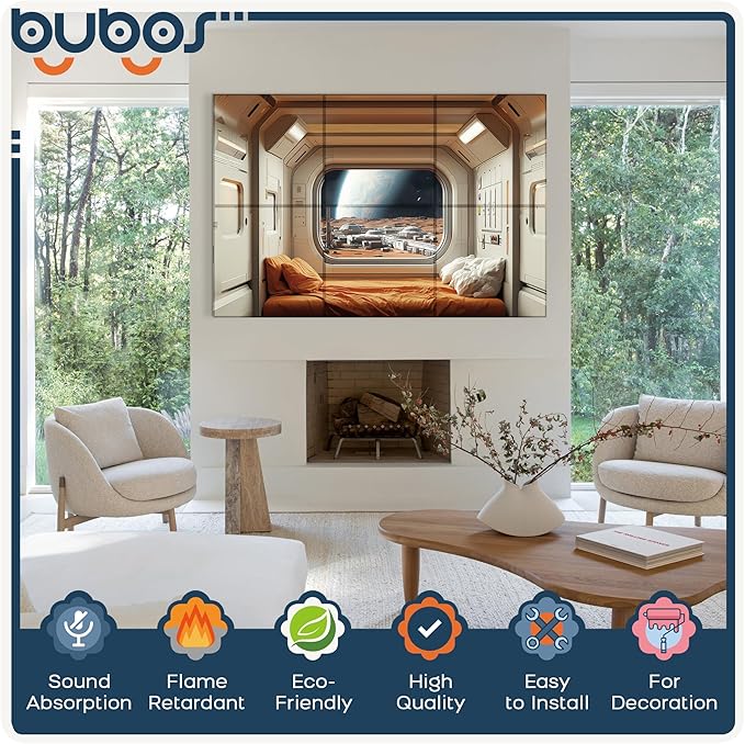 BUBOS 6 Pack Art Acoustic Panels Soundproof Wall Panel,70.8X47.2 Inches Large Sound Absorbing Panel,Self-Adhesive Decorative Acoustical Wall Panels, Acoustic Treatment for Home（Martian Settlers）