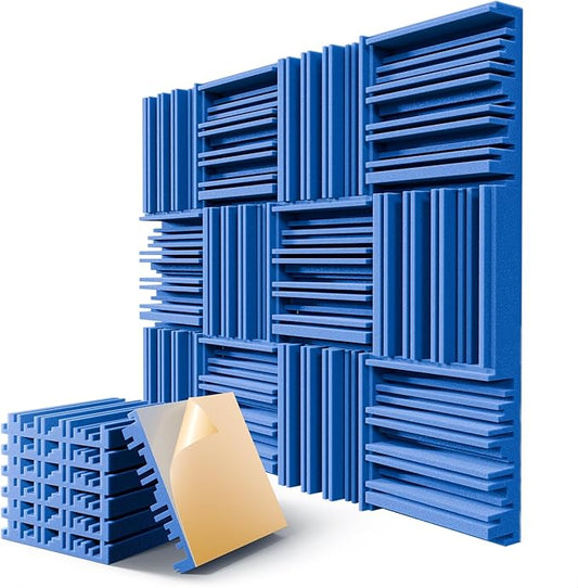 12 Pack Acoustic Foam Panels for Walls, 12" x 12" x 2" Soundproof Wall Panels, Self-Adhesive Soundproofing Padding, High Resilience Sound Absorbing Panels for Home Studios, Offices - Blue