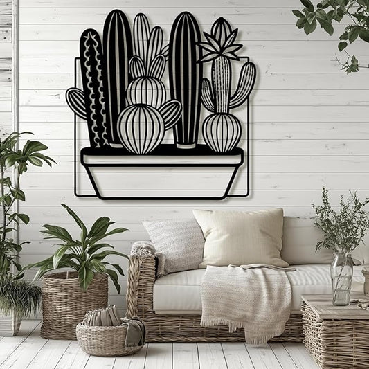 Metal Cactus Wall Decor,Southwestern Wall Art Metal,Metal Desert Wall Art,Metal Cactus Outdoor Decor,Natural Themed Home Decor,Metal Cactus Yard Art (Style 5, 28 L" x 28 W" / 70 x 70 cm)