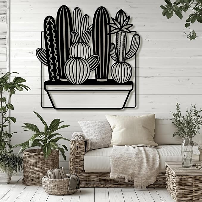 Metal Cactus Wall Decor,Southwestern Wall Art Metal,Metal Desert Wall Art,Metal Cactus Outdoor Decor,Natural Themed Home Decor,Metal Cactus Yard Art (Style 5, 47 L" x 47 W" / 120 x 120 cm)