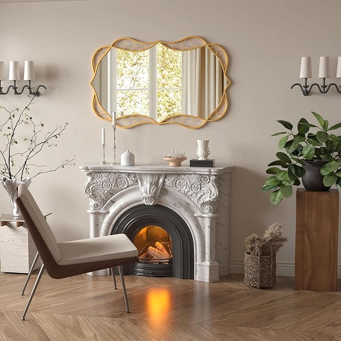 Bathroom Gold Wall Mirror: 30"x48" Antique Large Mirror for Wall - Vertical or Horizontal Hanging - Home Decor for Living Room/Entryway/Fireplace/Hallway