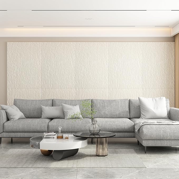 OUZUGIE 4 PCS Faux Stone Wall Panel 47.2’’ x 23.6’’ Interior Exterior Wall Decor 3D PU Panel with Flowing Water Design White