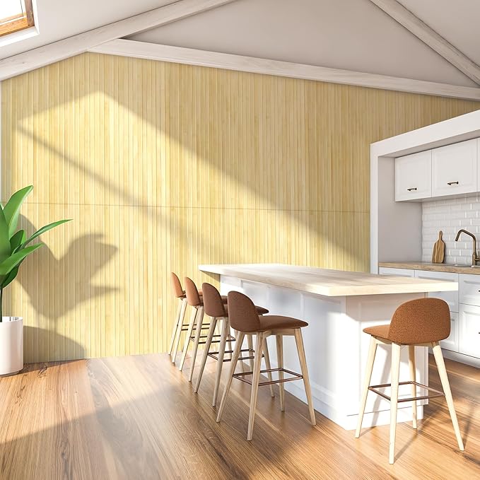 Art3d Natural Bamboo Wall Panel for Interior Wall Decor, Renewable Pole Wrap Wainscoting Paneling for Wall Ceiling Furniture Cabinet Office, 48 x 96 Inch - Raw