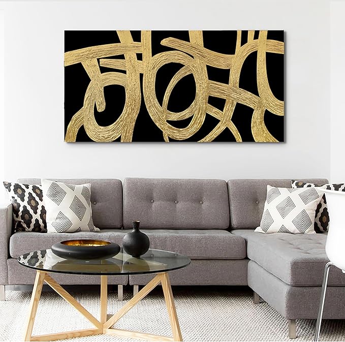 Canvas Wall Art Decor Canvas Wall Art For Living Room Abstract Art Black and Gold Wall Art Decor Modern Textured Abstract Wall Art Prints Large Art Work For Bedroom Office Kitchen Wall Decor 24" x 48"