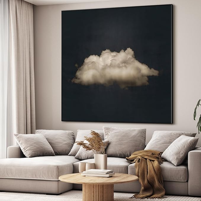 46"x46" XL Framed Wall Art - Vintage Cloud on Dark Background Minimalist (Frame Assembly Required)