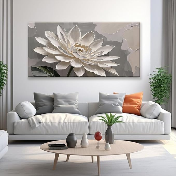 Large Wall Art For Living Room Floral Wall Art Decor Modern Canvas Art Wall Decor 29" X 58" Painting White Flower Wall Art Picture For Bedroom Home Office Home Artwork