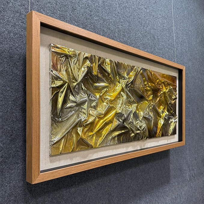 BrightA Liquid gold texture leather 3D wall art with double-sided hanging gold and silver texture reliefs, suitable for enterprise walls (horizontal/vertical) 47.2"x23.6"