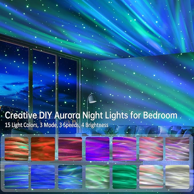 Northern Lights Projector, Rechargeable Battery Star Night Light with Bluetooth Speaker, White Noise Sleep Aid & Timer, Bedroom Galaxy Projector Decor, Gift for Kids, Adults
