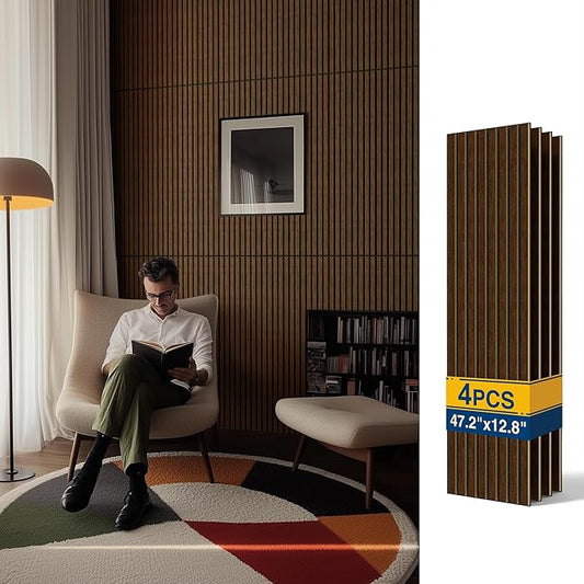 4PCS Acoustic Wood Slat Wall Panels, 47.2" x 12.8" Soundproof Panels for Walls, Sound Absorbing Panels for Interior Decor and Room Acoustic Treatment