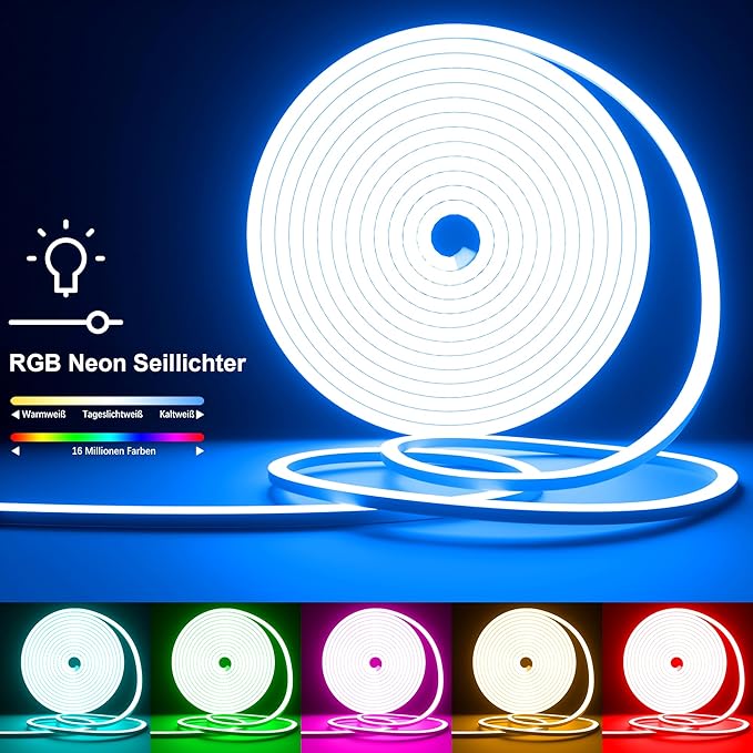 Cozylady 120Ft (60Ft * 2 Rolls) RGB LED Neon Rope Lights for Bedroom, 36m LED Strip Lamp with Double Sided Adhesive Tape, App/Remote Control DIY Lights Decorate The Outdoor and Indoor of Your Home