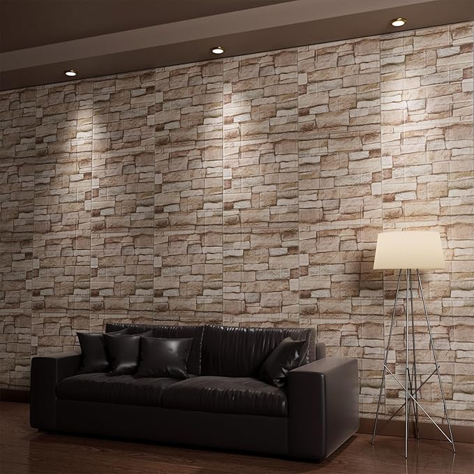 3D Wall Panels Peel and Stick in Rock, 20 PCS XPE Foam 3D Wallpaper, Faux Brick Wall Panels for Bedroom, Stairs, Kitchen