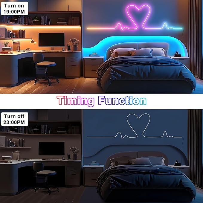 Cozylady 20Ft RGB LED Neon Rope Lights for Bedroom, 7.5m LED Strip Lamp with Double Sided Adhesive Tape, App/Remote Control Waterproof DIY Lights Decorate The Outdoor and Indoor of Your Home.