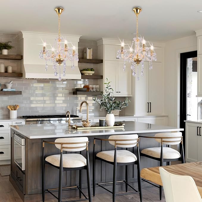 MALOSA Small Gold Crystal Chandeliers,Modern 4 Lights Mini Chandelier,Antique Candle Glass Chandelier for Bedroom,Living Room,Entryway