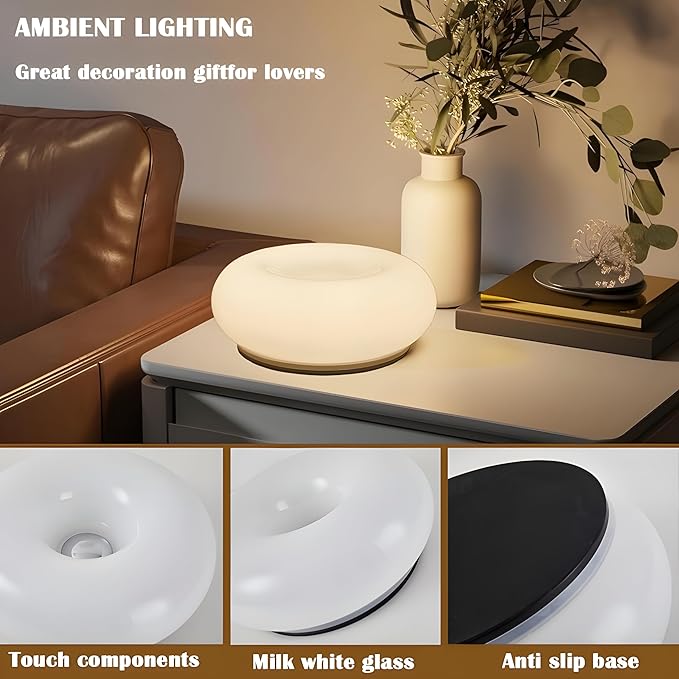 Creative Design White Donut Lamps, Plug-in Wall Sconse Or Table Lamp Dual Use Atmosphere Lamp, Modern Infinitely Dimmable White Wall Lamp Desk Light for Corridor, Bedsided Or Warm Decoration