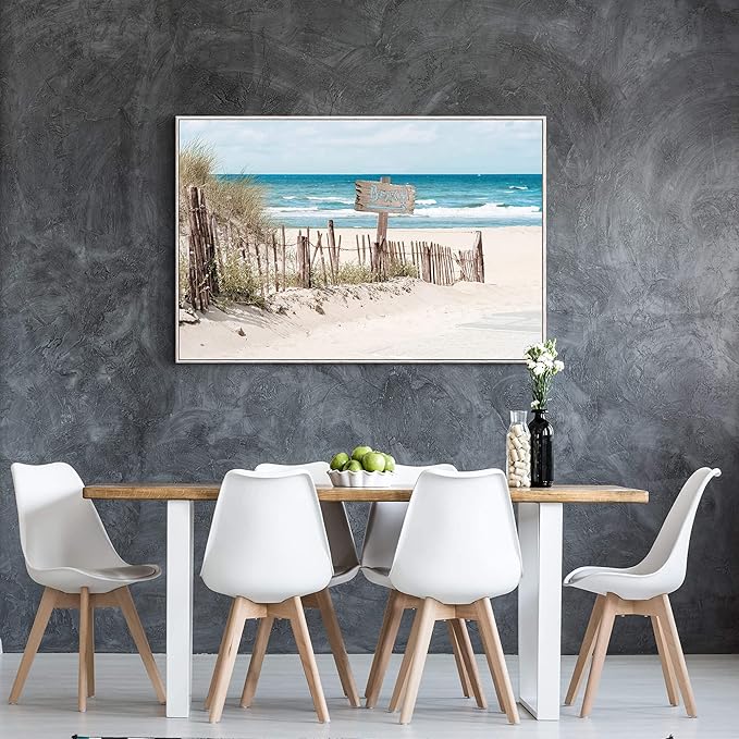 Ocean Wall Art Canvas Decor: Large Beach Coastal Scene Framed Artwork Sea Wave Seascape Painting Seaside Seashore Landscape Print for Living Room Bedroom Home Decorations 48 x 32 Inch