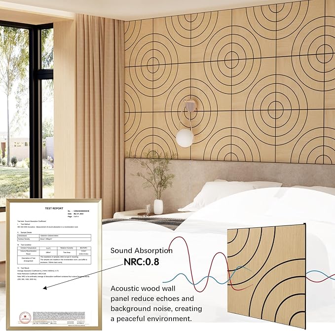 4 Packs Acoustic Wall Panels - Self-Adhesive 3D Wood Slat Wall Panel- Peel and Stick Sound Absorbing Panels for Noise Reducing - Feature Wall Decor for Home & Office