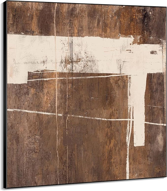 36"x36" Large Framed Wall Art - Rustic Brown and Beige Modern Design (Frame Assembly Required)