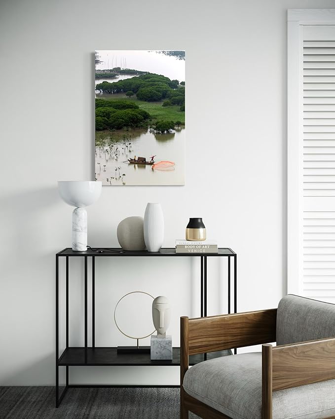 Oriental Beauty: Stunning Feng Shui Landscape Wall Art Vertical Prints for Home Decor in 3 Sizes (Casting Nets in the Mangrove Waters, 20" x 30", Oriental Beauty)