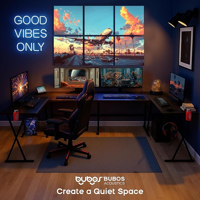 BUBOS 6 Pack Art Acoustic Panels Soundproof Wall Panel,70.8X47.2 Inches Large Absorbing Panel,Self-Adhesive Decorative Acoustical Panels, Acoustic Treatment for Home（Urban Wings）