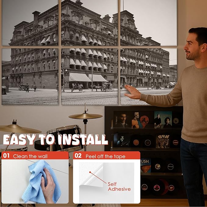 Acoustic Wall Panel 6 Pack, 23.6"x23.6"Decorative Art Soundproof Panel, Sound Absorb Self-Adhesive Panel, Acoustic Treatment for Studio, Home Theater, Office (City Hall 1905)