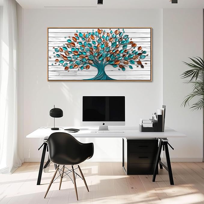 Mofutinpo Tree of Life Wall Art for Living Room, Office, Bedroom & Kitchen - Framed Canvas Painting, 24x48IN