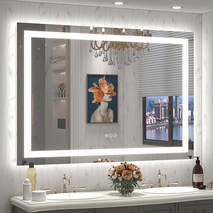 50x36 LED Lighted Bathroom Mirror for Wall, Large Vanity Mirror with Lights, Dimmable, Anti-Fog, Shatter-Proof, ETL Listed (Front + Backlit)