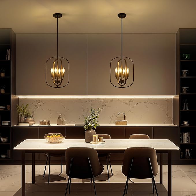 Black Chandeliers for Dining Room, 4-Light Farmhouse Entryway Chandelier, Simple Laundry Room Chandelier, Metal Hanging Light Fixture for Kitchen Island Foyer Stairway Hallway Breakfast