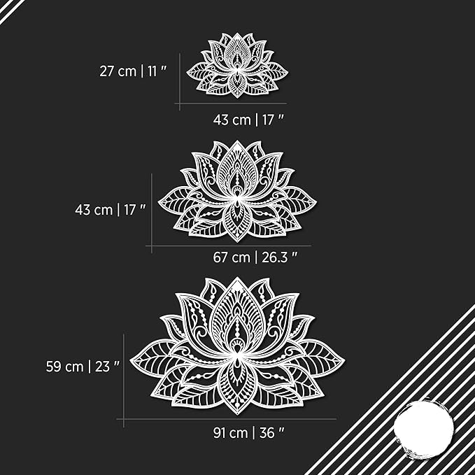 Colorfull Worlds Mandala Metal Wall Decor, Lotus Flower Meditation Room Decor, Minimalist Zen Garden Bohemian Gift for New Year (36" x 23" | 91 x 59 cm, Black)