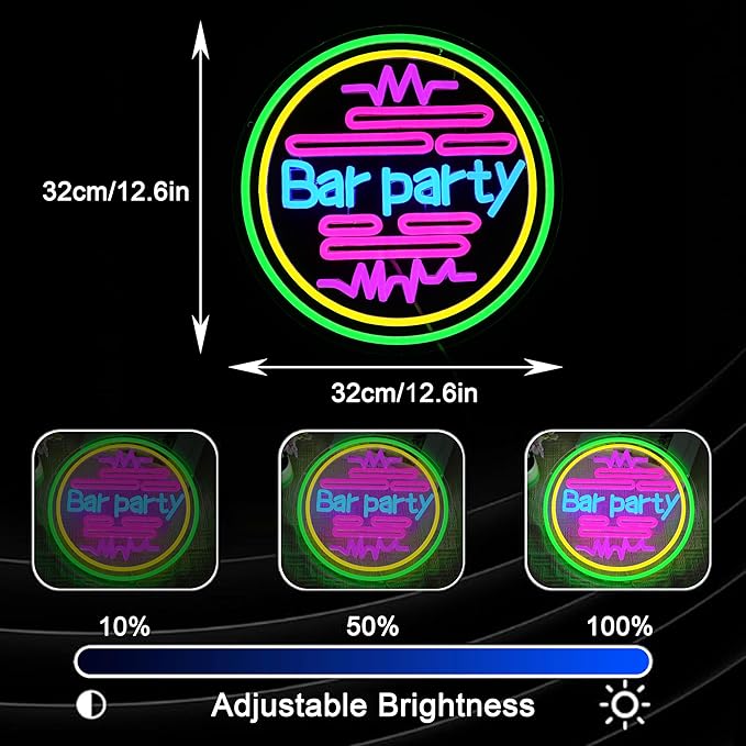Bar Party Neon Sign Dimmable Unique Bar Neon Light for Wall Decor USB Power Heartbeat Party LED Light Sign for Man Cave Birthday Pub Home Bistro Restaurant Window(12.6 * 12.6In)