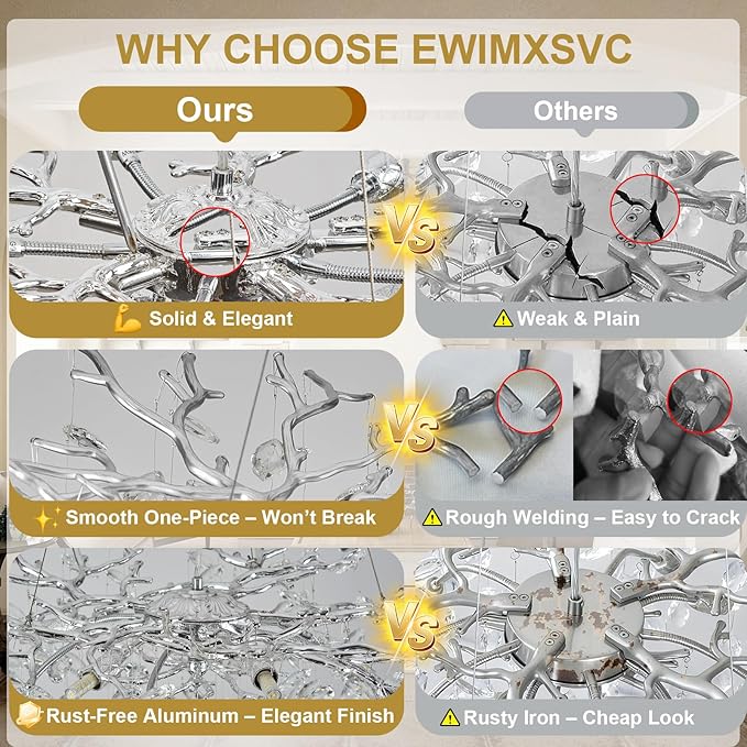 Modern Crystal Chandelier, 63" Large Rectangular Chandeliers for Dining Room Silver Tree Branch Chandeliers Over Table, 16 Lights High Ceiling Chandelier for Living Room Foyer