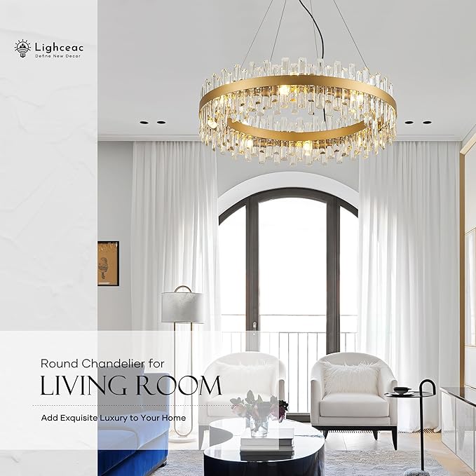 31.9" Gold Modern Crystal Chandelier Light Fixtures Luxury 2 Rings Crystal Chandeliers for Dining Room 16-Light Round Hanging Pendant Lighting for Living Room Kitchen Island Entryway Bedroom