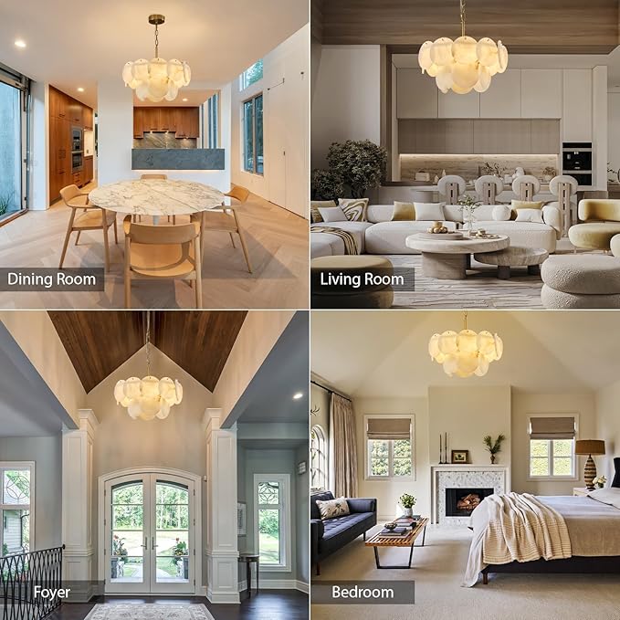 Alabaster Round Chandelier, 18.1" Natural Spanish Marble Stone Texture Chandeliers, 4-Light Dimmable Alabaster Chandelier, Modern Luxury Lighting for Living Room, Bedroom, Hallway