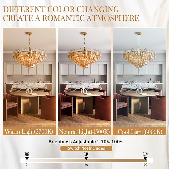 37" Extra Large Chandelier, 14-Light Gold Modern Round Chandelier for Living Room, Tiered Smoke Blown Glass Brass Chandeliers, Hanging Light Fixture for Bedroom, Dining Room, Foyer, Entryway