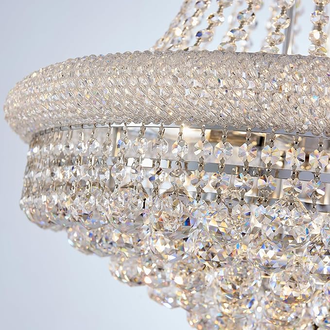 Modern Crystal Chandeliers Light Fixture,11-Light Empire Style K9 Crystal Chandeliers for Entryway, Chrome Finish Luxury Chandeliers for Living Room Bedroom Stairway Foyer Hallway D23.6