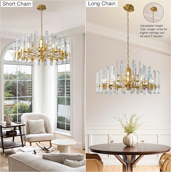 36" Luxury Gold Crystal Chandelier, 16-Light Round Modern Chandelier for Dining Room, Adjustable Chain Chandelier Pendant Light Fixture for Living Room, Bedroom, Kitchen Island, Foyer, Entryway