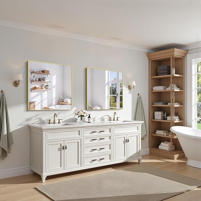 KOCUUY Gold Bathroom Mirror, 30x30 Inch Square Gold Mirror with Aluminum Metal Frame,Gold Vanity Wall Mirror Modern Home Decor for Bathroom, Living Room, Farmhouse and Entryway