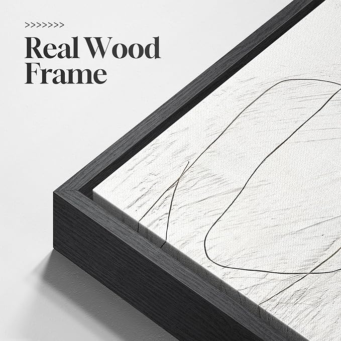 Large Framed Neutral Abstract Wall Art for Living Room, Set of 3 Piece Modern Wabi Sabi Art Beige and Black Canvas Artwork for Walls, Contemporary Minimalist Geometric Painting Prints 24x36 Inch