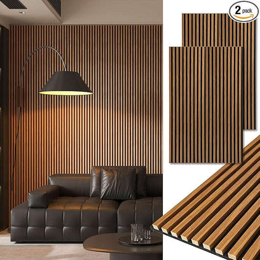 Art3d 2-Pack 48" x 24" Acoustic Wood Panels for Wall, Soundproof Wood Slat Panel for Wall and Ceiling, 3D Fluted Sound Absorbing Paneling for Interior Wall Decor, Living Room, Bedroom - Teak
