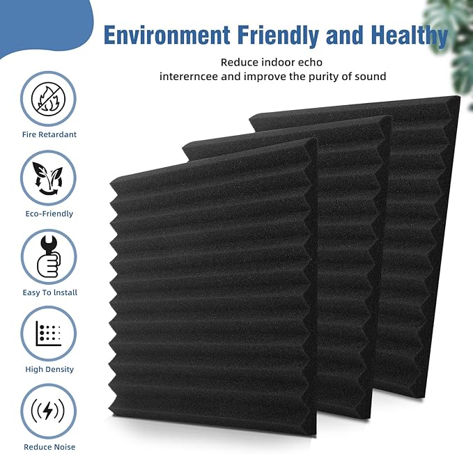 100 Pack Acoustic Panels 1 X 12 X 12 Inches - Acoustic Foam Studio Foam Wedges High Density Panels Soundproof Wedges Charcoal …