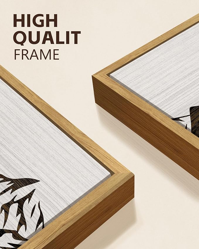 KUVIOKE Mountains Tree Framed Wall Art Boho White Forest Nature Landscape Artwork Painting Morden Country Woodcut Wood Wall Decor Rustic Home Decor for Bedroom Farmhouse 12x16in (Natural Framed)