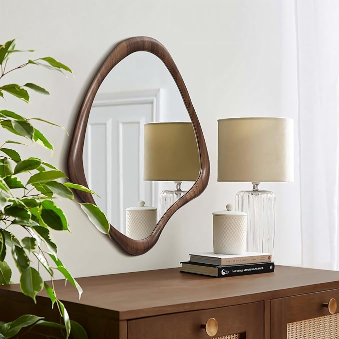 LuxenHome Asymmetrical Wall Mirror, 23"x 29" Classic Brown Irregular Mirror, Rustic Farmhouse Mirrors for Bathroom, Wall Mirrors Decorative for Bedroom Living Room Entryway Hall