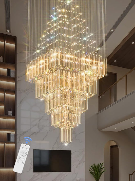 D40''X H120'' Extra Large Chandeliers for High Ceilings Crystal Raindrop Chandeliers Large Villa Chandelier Entrance Foyer Square Ceiling Light LED Dimmable 2700K-6000K 16 led bulbs include