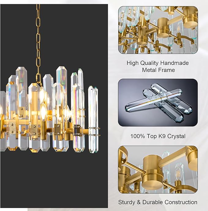 54" Modern Gold Crystal Chandelier, 24-Light Luxury Rectangular Chandelier for Dining Room, Kitchen Island, Living Room, Bedroom, Foyer, Contemporary Adjustable Chain Chandeliers K9 Light Fixture