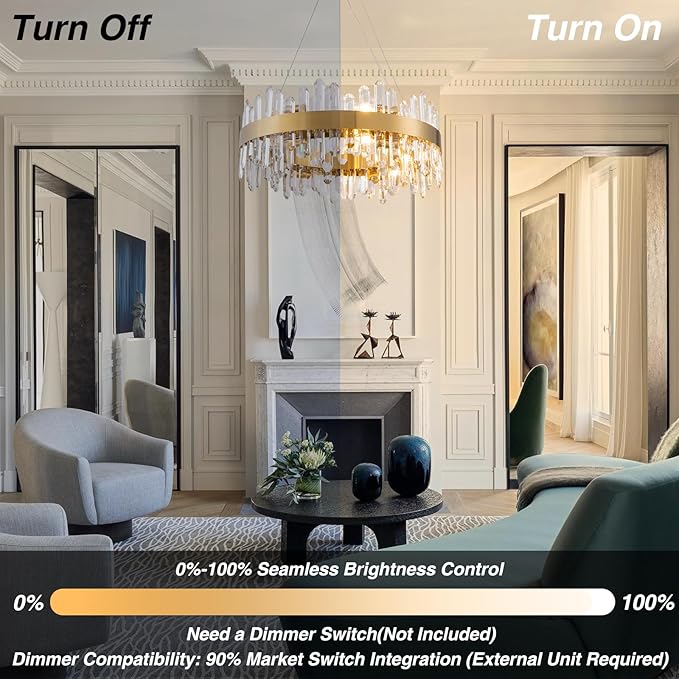 Modern Crystal Chandelier,Luxury Round 2 Tiers K9 Crystal Chandelier, 12-Light Brass Gold Round Flush Mount Ceiling Light Fixture for Dining Room Kitchen Foyer,D 23.6"