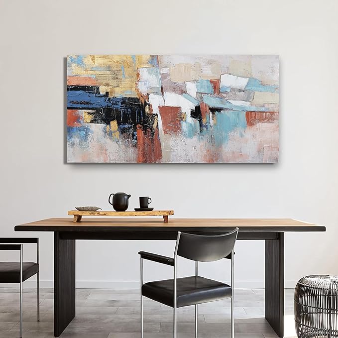 Canvas Wall Art Decor Modern Large Wall Art For Living Room Abstract Art Blue Gold Wall Art Decor Canvas Art Work Colorful Abstract Wall Art Prints For Bedroom Office Kitchen Wall Decor 20" x 40"